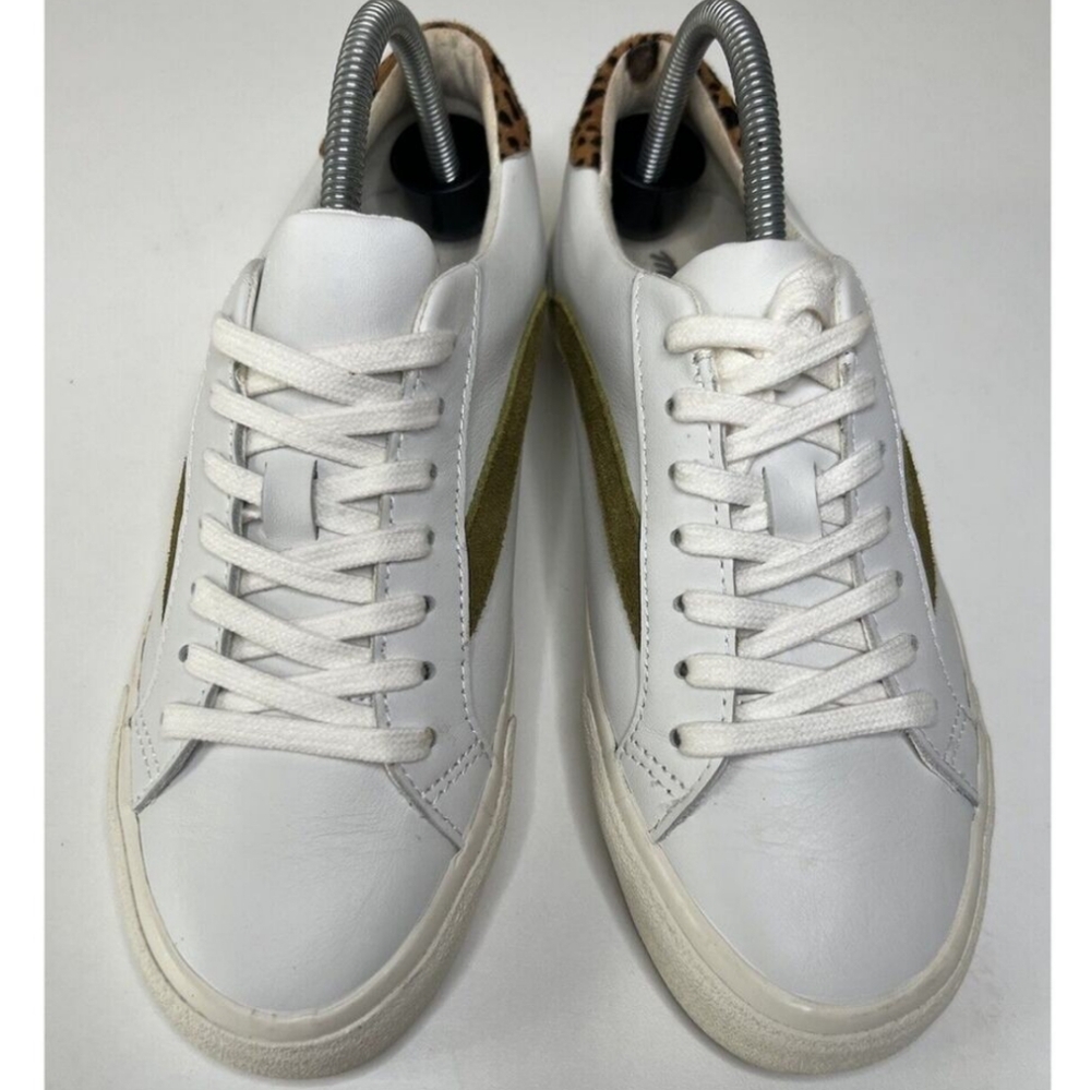 Madewell Sidewalk Sneakers White Leather Low Top Leopard Calf Hair EUC 8.5 - Picture 5 of 9
